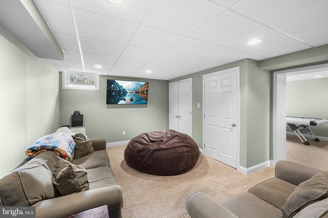 1263 Argyle Rd, Berwyn, PA 19312 - carpeted living room with recessed lighting and a paneled ceiling