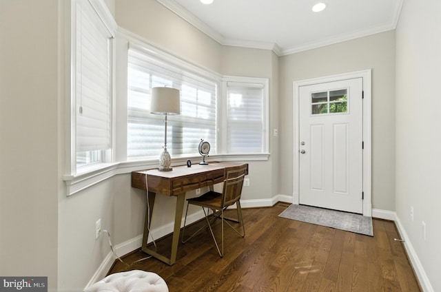 6838 Saint Albans Rd, Mclean, VA 22101 - foyer entrance with dark wood-style floors and crown molding