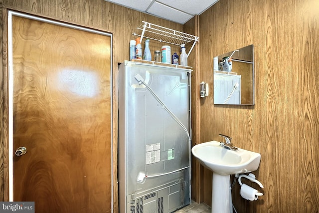 545 W King St, Littlestown, PA 17340 - bathroom with wooden walls and a drop ceiling