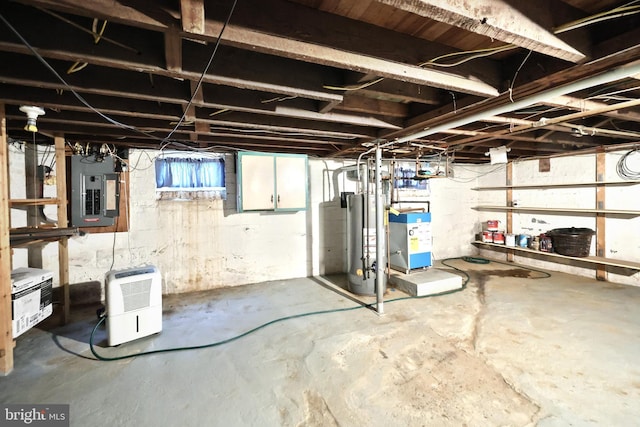 545 W King St, Littlestown, PA 17340 - unfinished basement with electric panel, water heater, and a heating unit