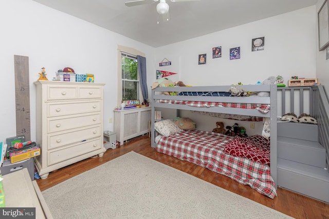 124 E Ormond Ave, Haddon Township, NJ 08107 - bedroom with radiator, wood finished floors, and a ceiling fan