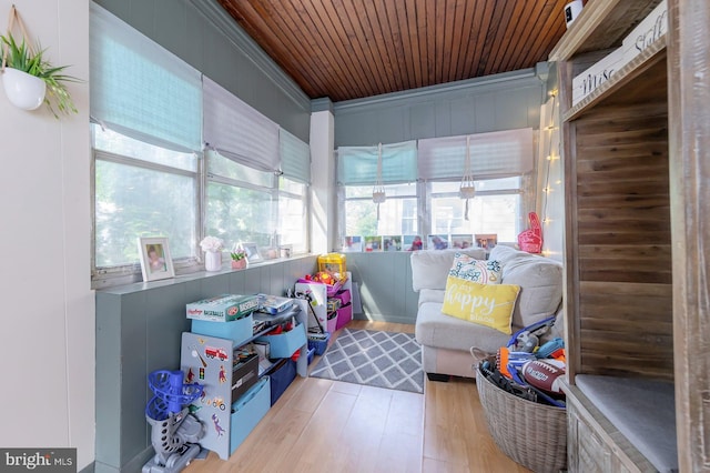 124 E Ormond Ave, Haddon Township, NJ 08107 - rec room featuring wooden ceiling, wood finished floors, and ornamental molding