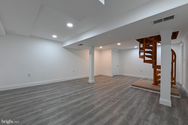 8283 Choptank Rd, Pasadena, MD 21122 - finished below grade area with dark wood-type flooring, stairs, and recessed lighting