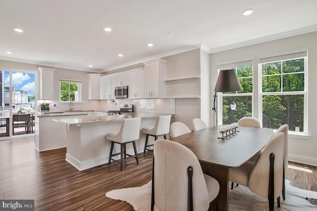 113 Treblis Way, Annapolis, MD 21403 - dining space featuring crown molding, dark wood-type flooring, and recessed lighting