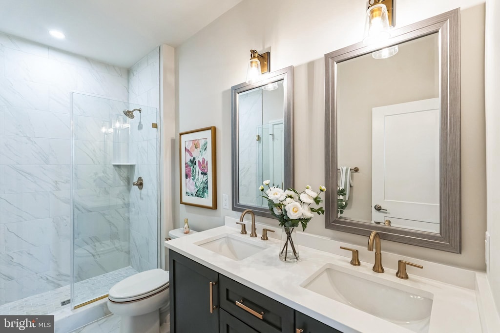 2 Ivy Ln Unit 95, Levittown, PA 19055 - bathroom with a tile shower and double vanity