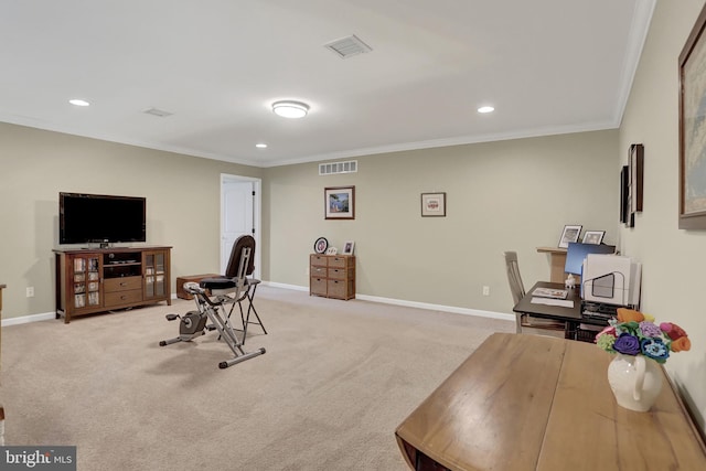 1283 Yarmouth Ln, New Cumberland, PA 17070 - workout room featuring recessed lighting, crown molding, and light colored carpet