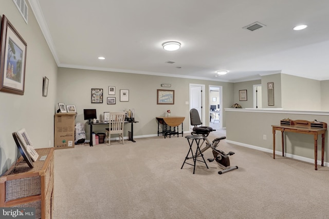1283 Yarmouth Ln, New Cumberland, PA 17070 - recreation room featuring a desk, crown molding, carpet flooring, and recessed lighting