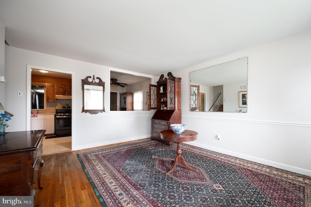 1319 Kenwood Rd, Wilmington, DE 19805 - foyer with a ceiling fan, wood finished floors, and stairway
