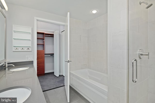 2101 Market St Unit 1902, Philadelphia, PA 19103 - full bathroom with double vanity, tile patterned flooring, and recessed lighting