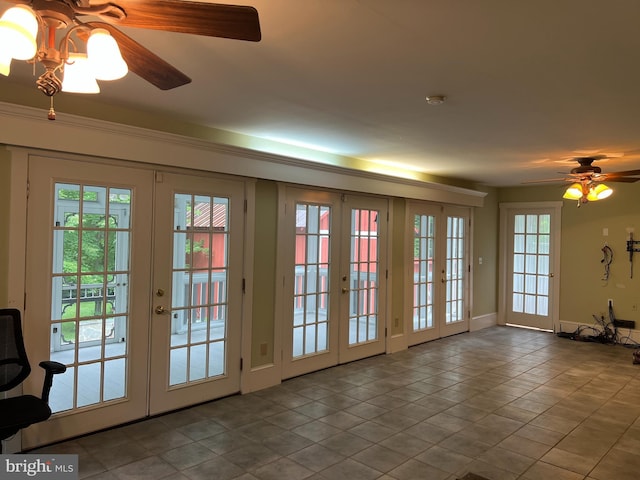 1012 Grant St, Herndon, VA 20170 - doorway to outside featuring french doors, ceiling fan, healthy amount of natural light, and tile patterned flooring