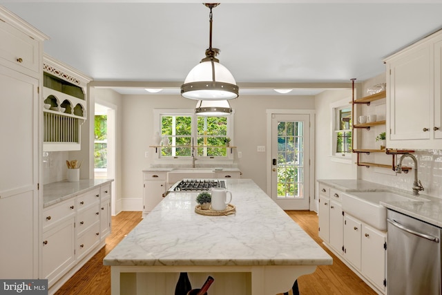 1012 Grant St, Herndon, VA 20170 - kitchen featuring open shelves, stainless steel appliances, and light wood-style floors