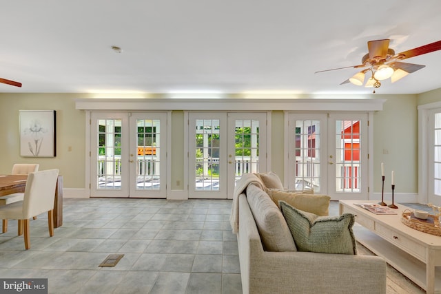 1012 Grant St, Herndon, VA 20170 - living room featuring ceiling fan, french doors, and light tile patterned floors