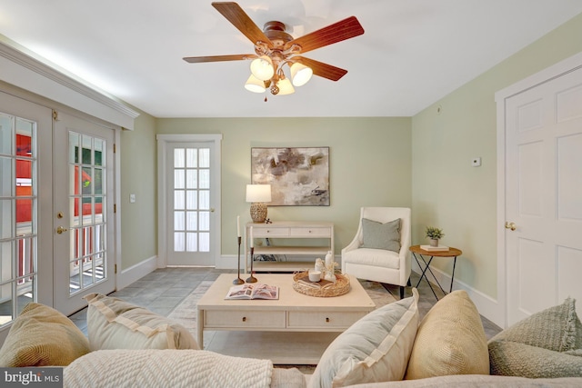 1012 Grant St, Herndon, VA 20170 - tiled living room with a ceiling fan and baseboards