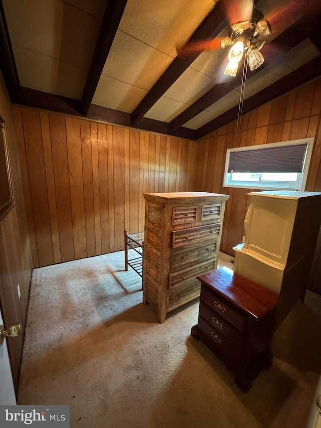 6703 Alter, Baltimore, MD 21207 - interior space featuring carpet flooring, wooden walls, and a ceiling fan
