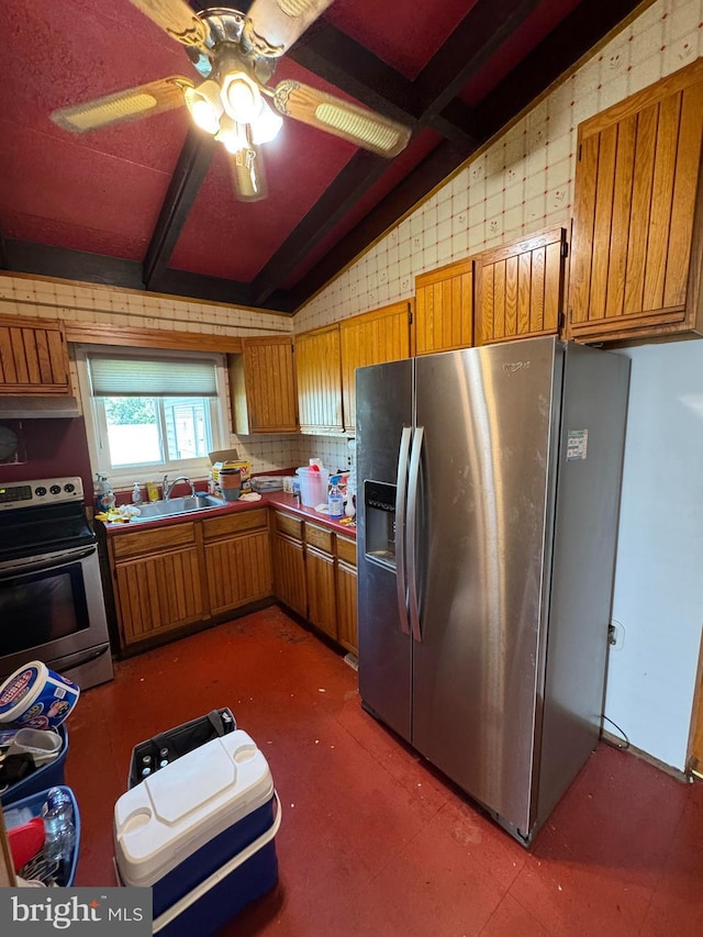 6703 Alter, Baltimore, MD 21207 - kitchen featuring appliances with stainless steel finishes, brown cabinets, and a ceiling fan