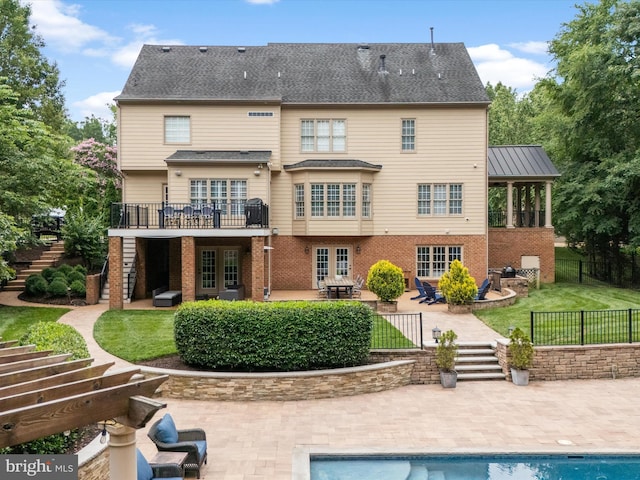 13412 Ellerton Ct, Midlothian, VA 23113 - rear view of property with stairs, a patio area, brick siding, a deck, and an outdoor pool