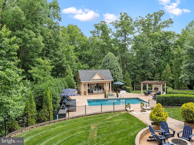 13412 Ellerton Ct, Midlothian, VA 23113 - view of pool with a pergola, a storage structure, a patio area, and an outdoor structure