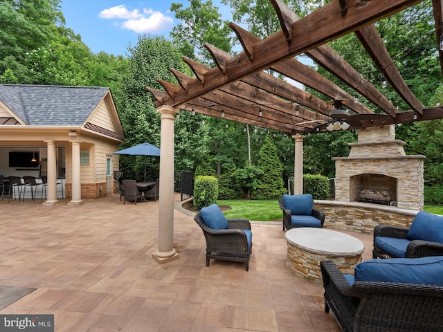13412 Ellerton Ct, Midlothian, VA 23113 - view of patio / terrace featuring a pergola and an outdoor living space with a fireplace