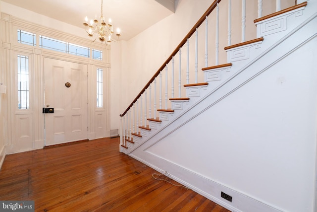 5378 Main St, Stephens City, VA 22655 - foyer featuring a chandelier, wood-type flooring, healthy amount of natural light, and a high ceiling