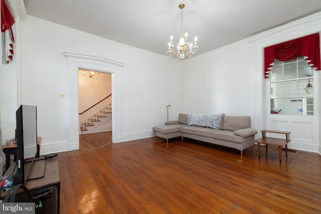 5378 Main St, Stephens City, VA 22655 - living area featuring a chandelier, stairs, and wood-type flooring