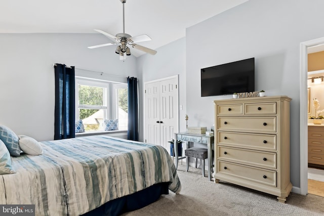 6111 Summit Pointe Dr, Harrisburg, PA 17111 - bedroom featuring light colored carpet, vaulted ceiling, ensuite bath, and a closet