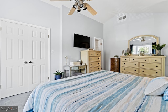 6111 Summit Pointe Dr, Harrisburg, PA 17111 - carpeted bedroom with a closet, a ceiling fan, and high vaulted ceiling