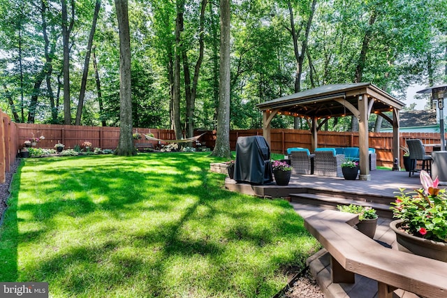 6111 Summit Pointe Dr, Harrisburg, PA 17111 - fenced backyard with outdoor lounge area, a gazebo, and a wooden deck