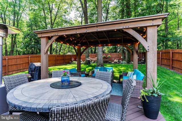 6111 Summit Pointe Dr, Harrisburg, PA 17111 - wooden deck featuring a gazebo, a fenced backyard, and outdoor dining area