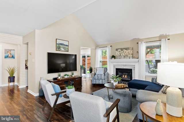 6111 Summit Pointe Dr, Harrisburg, PA 17111 - living area featuring wood finished floors, a glass covered fireplace, and high vaulted ceiling
