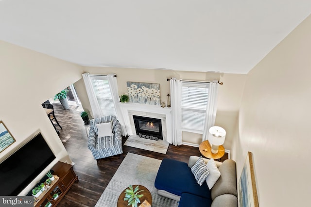 6111 Summit Pointe Dr, Harrisburg, PA 17111 - living area with plenty of natural light, wood finished floors, a fireplace, and lofted ceiling