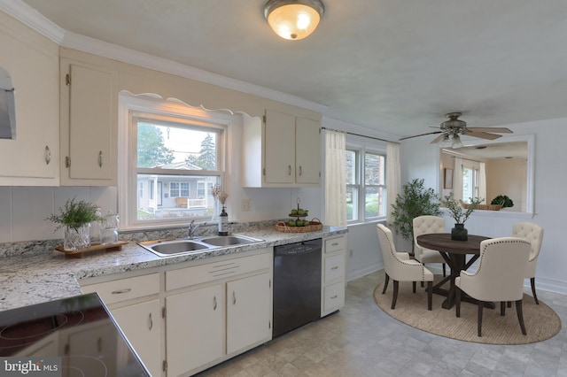 616 S 6th St, Lebanon, PA 17042 - kitchen with dishwasher, light countertops, a ceiling fan, ornamental molding, and electric range