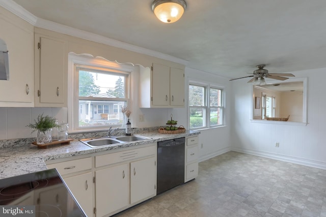 616 S 6th St, Lebanon, PA 17042 - kitchen with dishwasher, ceiling fan, light countertops, ornamental molding, and range with electric cooktop