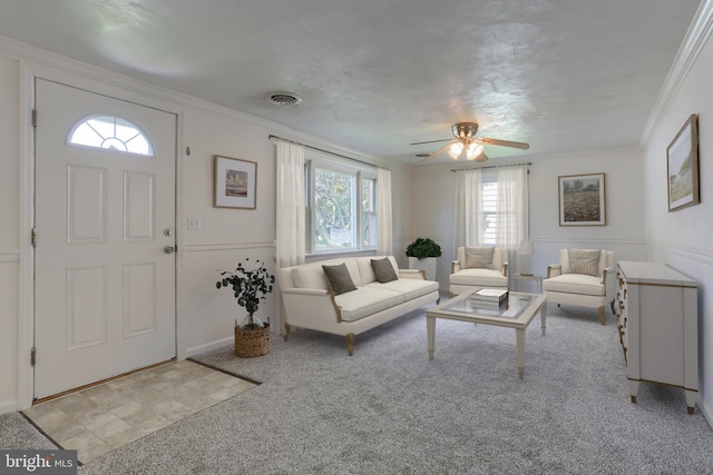616 S 6th St, Lebanon, PA 17042 - carpeted living area with ceiling fan and ornamental molding