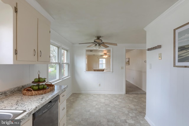 616 S 6th St, Lebanon, PA 17042 - kitchen with dishwashing machine, light countertops, a ceiling fan, and white cabinets