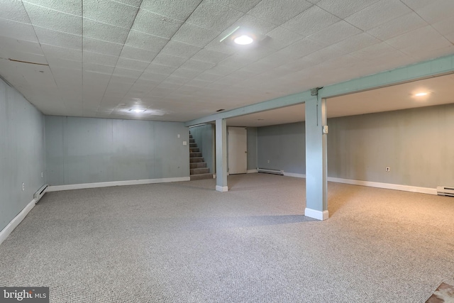 616 S 6th St, Lebanon, PA 17042 - finished basement featuring a baseboard heating unit, carpet, and stairs