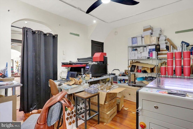 643 Penn, West Reading, PA 19611 - home office with a ceiling fan and wood finished floors