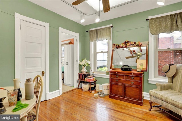 643 Penn, West Reading, PA 19611 - sitting room featuring wood finished floors, a ceiling fan, and track lighting