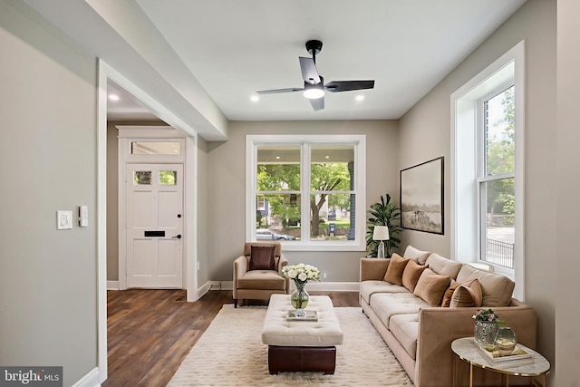 1233 Trinidad Ave NE, Washington, DC 20002 - living area featuring ceiling fan, dark wood-style floors, and recessed lighting