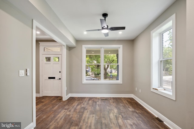 1233 Trinidad Ave NE, Washington, DC 20002 - spare room with dark wood-type flooring, ceiling fan, and recessed lighting