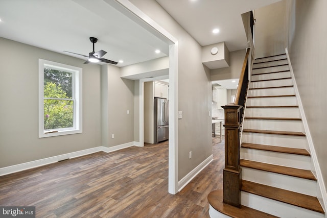 1233 Trinidad Ave NE, Washington, DC 20002 - stairs with a ceiling fan, wood finished floors, and recessed lighting