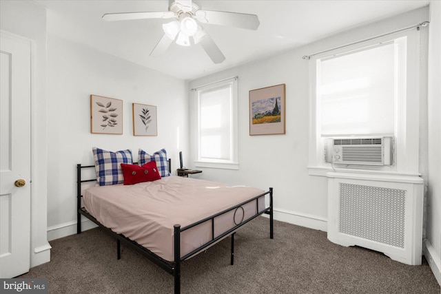 258 Pancoast Ave, Springfield, PA 19064 - carpeted bedroom with cooling unit, radiator heating unit, and a ceiling fan