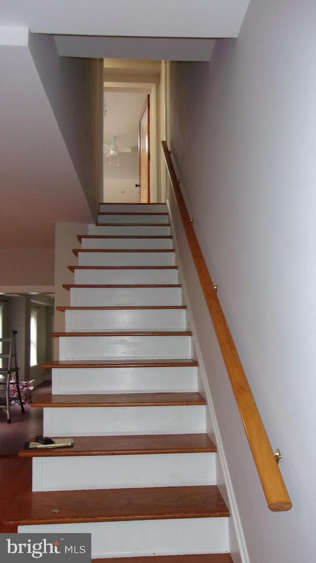 139 N 11th St, Allentown, PA 18102 - staircase with a ceiling fan and wood finished floors