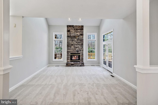 1050 Northfalls Ct, Great Falls, VA 22066 - unfurnished living room featuring carpet floors and a fireplace