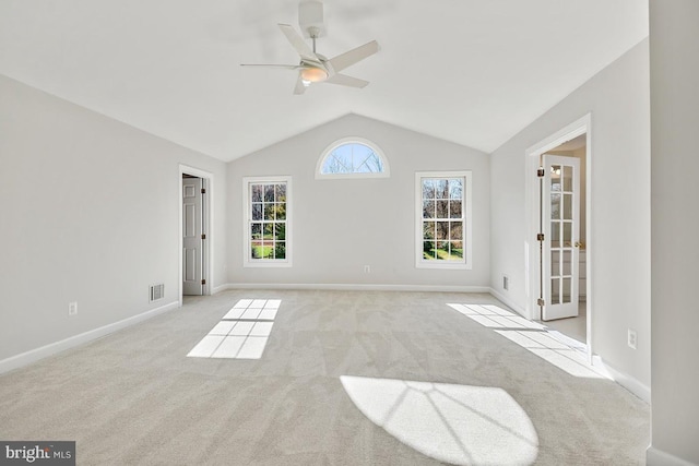 1050 Northfalls Ct, Great Falls, VA 22066 - unfurnished living room with carpet floors, vaulted ceiling, and a ceiling fan