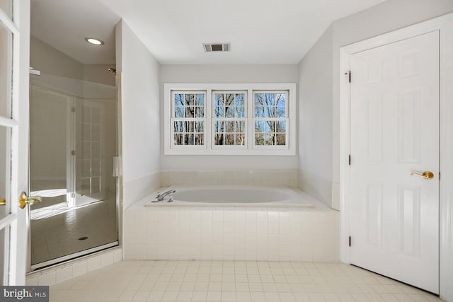 1050 Northfalls Ct, Great Falls, VA 22066 - full bath featuring a garden tub, a shower stall, tile patterned flooring, and recessed lighting