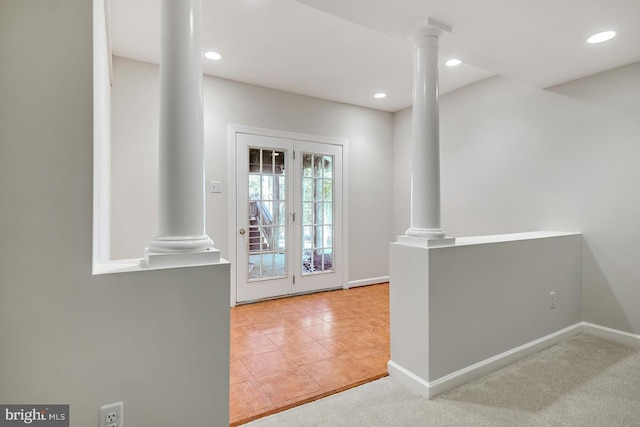 1050 Northfalls Ct, Great Falls, VA 22066 - entrance foyer with ornate columns, tile patterned floors, and recessed lighting