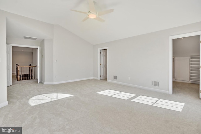 1050 Northfalls Ct, Great Falls, VA 22066 - unfurnished bedroom featuring light colored carpet, vaulted ceiling, a spacious closet, and ceiling fan