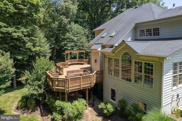 1050 Northfalls Ct, Great Falls, VA 22066 - rear view of property with a deck, a pergola, and roof with shingles