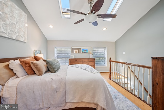 330 W George St, Philadelphia, PA 19123 - bedroom with a skylight, vaulted ceiling, light wood-type flooring, recessed lighting, and a ceiling fan