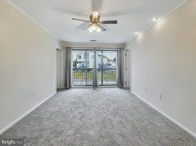 1042 Brinker Dr, Hagerstown, MD 21740 - carpeted empty room featuring ornamental molding and a ceiling fan